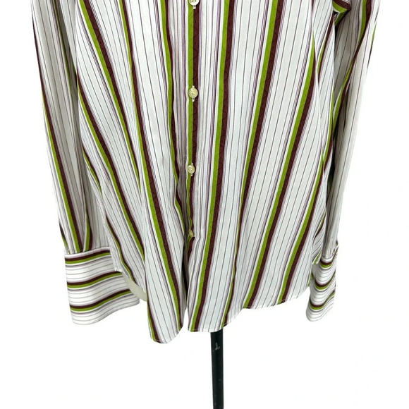 Etro Men's Button Down Shirt White Lime Green Maroon‎ Pinstripe Size 39 - Picture 3 of 6